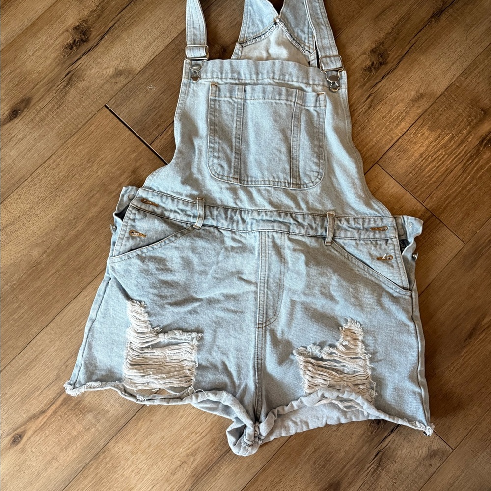 Light Blue Distressed Denim Overalls